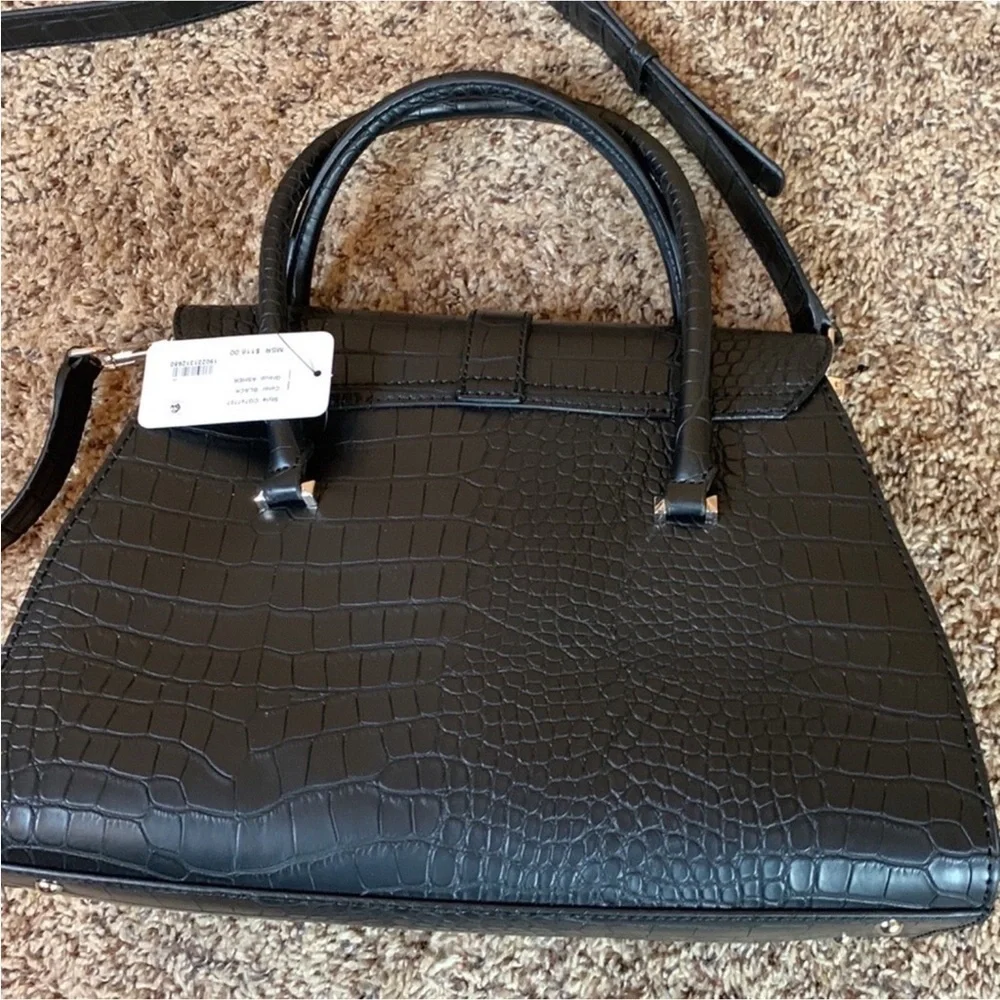 Guess Asher croc embossed black satchel handbag New with tag